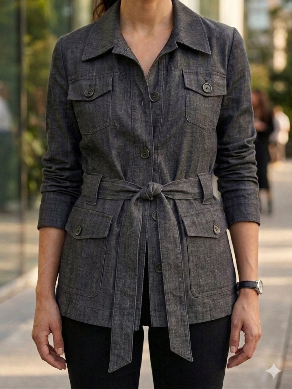 Sandro Sportswear Belted Chambray Utility Jacket XL